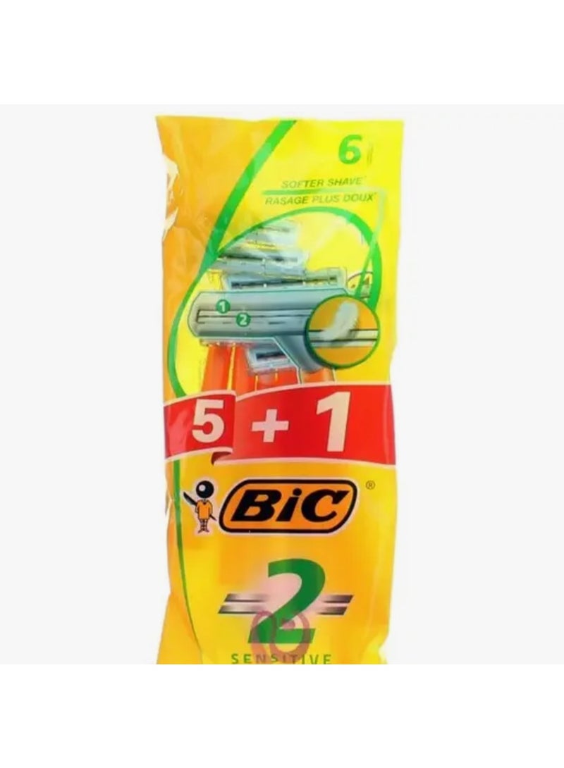 BIC 2 Men Sensitive Disposable Razors - 5+1 Free